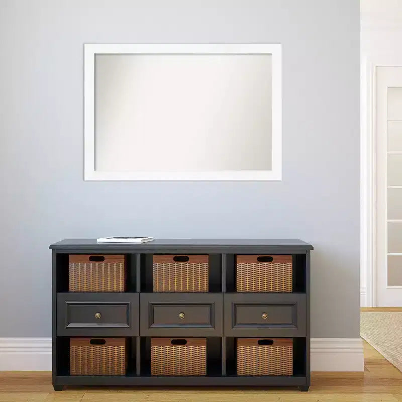 Miroir mural étroit blanc de 39 po x 27 po sans biseau pour armoire - Amanti Art : style moderne, cadre en polystyrène, quincaillerie de montage incluse
