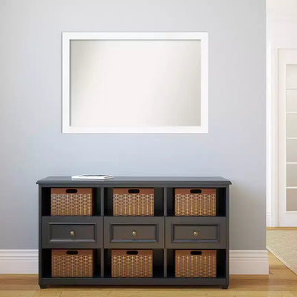 Miroir mural étroit blanc de 39 po x 27 po sans biseau pour armoire - Amanti Art : style moderne, cadre en polystyrène, quincaillerie de montage incluse