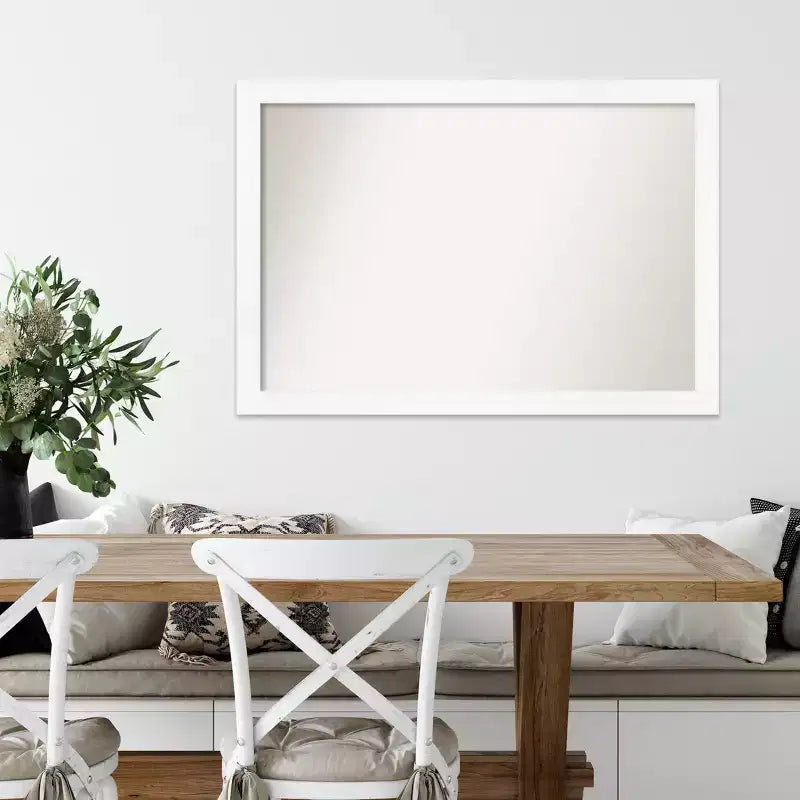 Miroir mural étroit blanc de 39 po x 27 po sans biseau pour armoire - Amanti Art : style moderne, cadre en polystyrène, quincaillerie de montage incluse