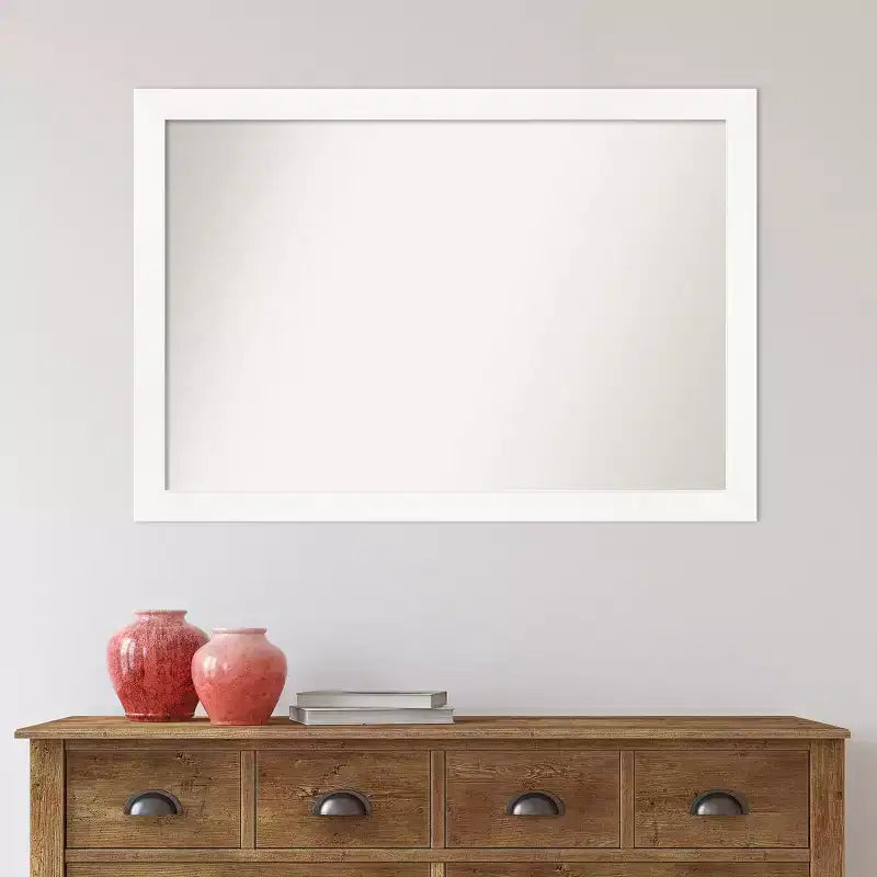 Miroir mural étroit blanc de 39 po x 27 po sans biseau pour armoire - Amanti Art : style moderne, cadre en polystyrène, quincaillerie de montage incluse