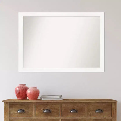 Miroir mural étroit blanc de 39 po x 27 po sans biseau pour armoire - Amanti Art : style moderne, cadre en polystyrène, quincaillerie de montage incluse