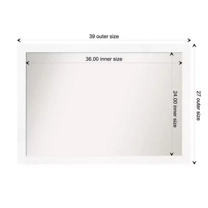Miroir mural étroit blanc de 39 po x 27 po sans biseau pour armoire - Amanti Art : style moderne, cadre en polystyrène, quincaillerie de montage incluse