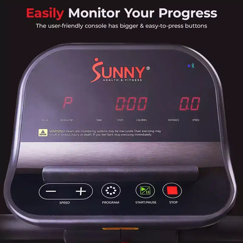 Sunny Health & Fitness Endurance Cardio Wide Treadmill with Handrails and Bluetooth