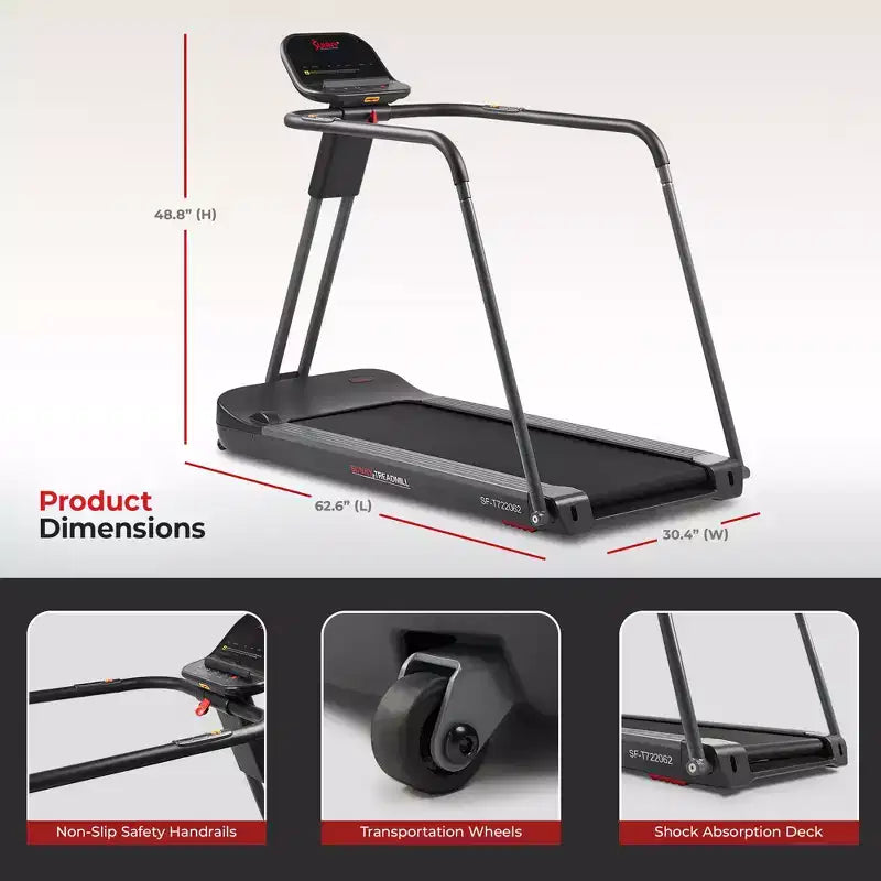 Sunny Health & Fitness Endurance Cardio Wide Treadmill with Handrails and Bluetooth