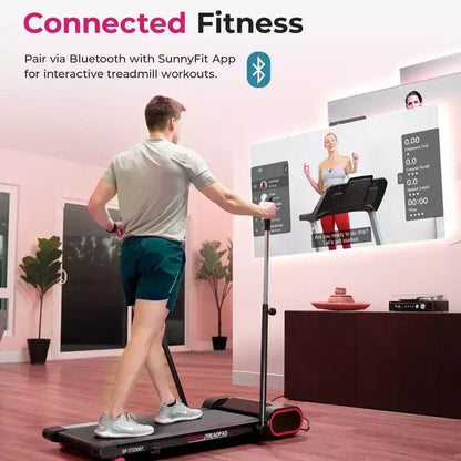 Sunny Health & Fitness Smart Slim Treadmill with Arm Exerciser