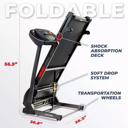 Sunny Health & Fitness Premium Folding Auto-Incline Smart Treadmill with Exclusive SunnyFit App Enabled - Black