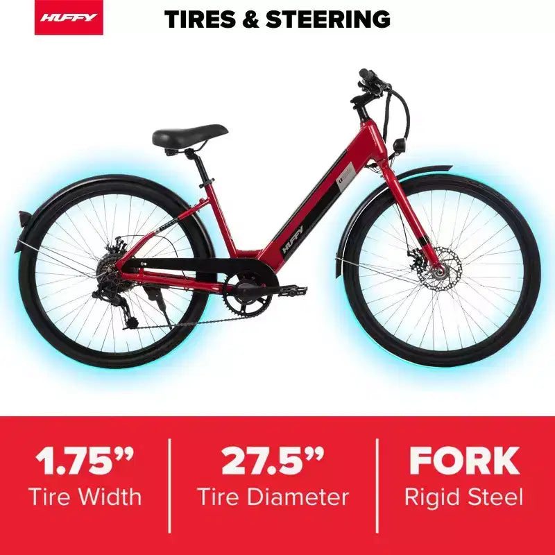 Huffy Lyndon Step-Through Electric Bike - 27.5" Wheels - 20 MPH - 36V - Red