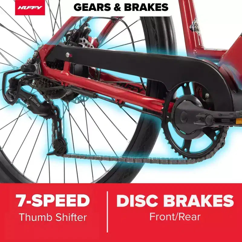 Huffy Lyndon Step-Through Electric Bike - 27.5" Wheels - 20 MPH - 36V - Red