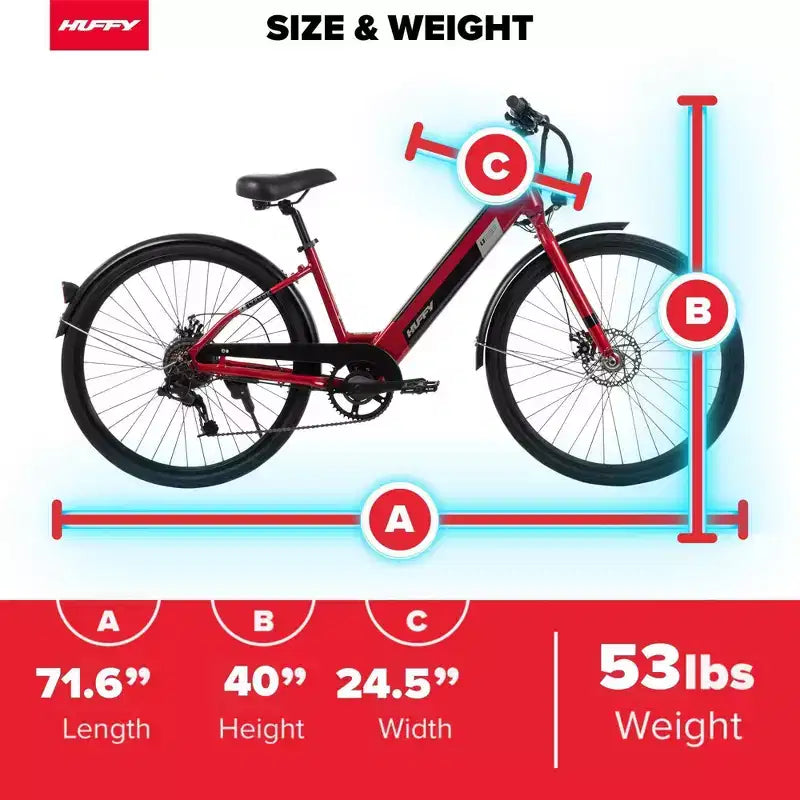 Huffy Lyndon Step-Through Electric Bike - 27.5" Wheels - 20 MPH - 36V - Red