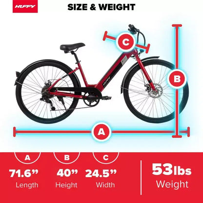 Huffy Lyndon Step-Through Electric Bike - 27.5" Wheels - 20 MPH - 36V - Red