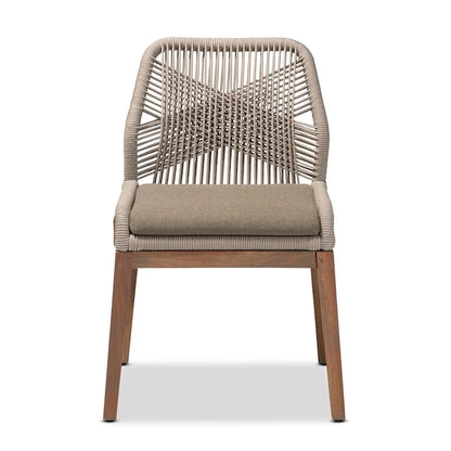 Chaise de salle à manger en acajou et corde tressée, style transitionnel moderne, grise