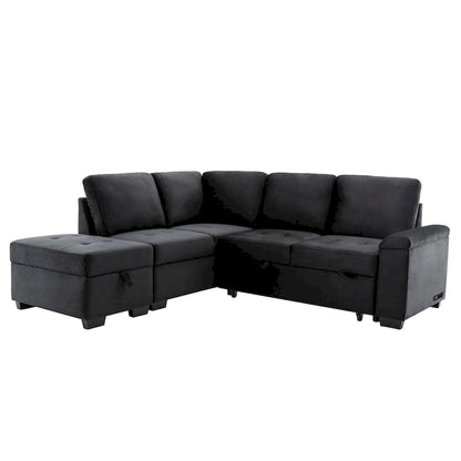 Canapé d'angle convertible 5 places en L 84,75 po avec pouf de rangement, rangement de bras dissimulé et chargement USB pour salon