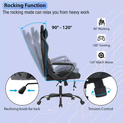 FDW Gaming Chiar Comfortable and Stylish Massage Office Chair with Adjustable Lumbar Support 360-Degree Swivel and Smooth-Rolling Casters