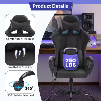 FDW Gaming Chiar Comfortable and Stylish Massage Office Chair with Adjustable Lumbar Support 360-Degree Swivel and Smooth-Rolling Casters