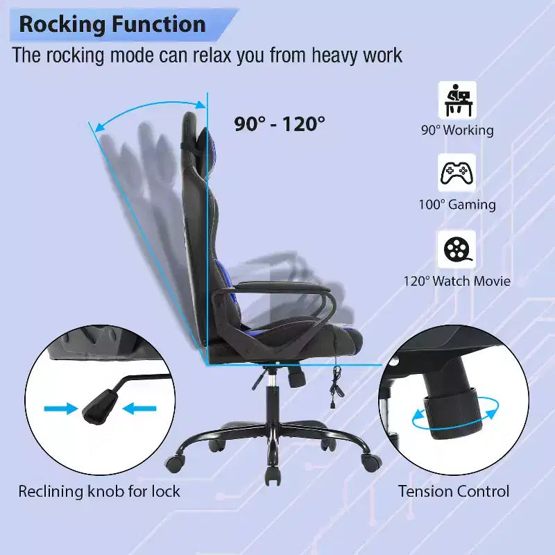 FDW Gaming Chiar Comfortable and Stylish Massage Office Chair with Adjustable Lumbar Support 360-Degree Swivel and Smooth-Rolling Casters