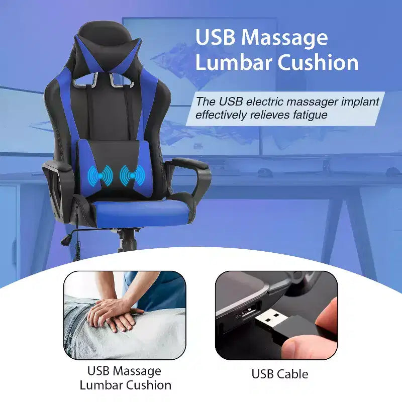 FDW Gaming Chiar Comfortable and Stylish Massage Office Chair with Adjustable Lumbar Support 360-Degree Swivel and Smooth-Rolling Casters