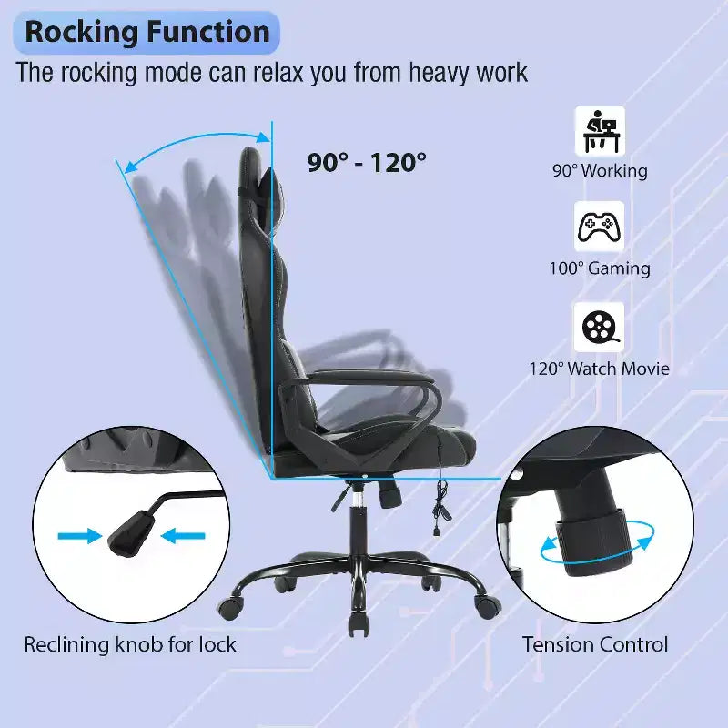 FDW Gaming Chiar Comfortable and Stylish Massage Office Chair with Adjustable Lumbar Support 360-Degree Swivel and Smooth-Rolling Casters