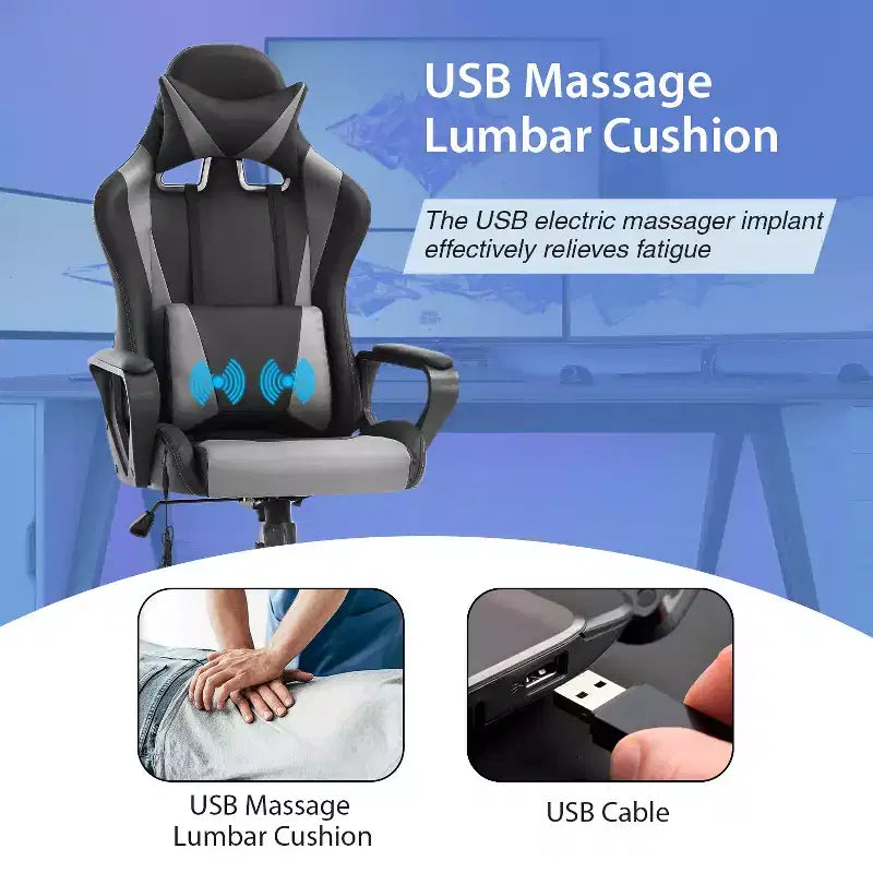 FDW Gaming Chiar Comfortable and Stylish Massage Office Chair with Adjustable Lumbar Support 360-Degree Swivel and Smooth-Rolling Casters
