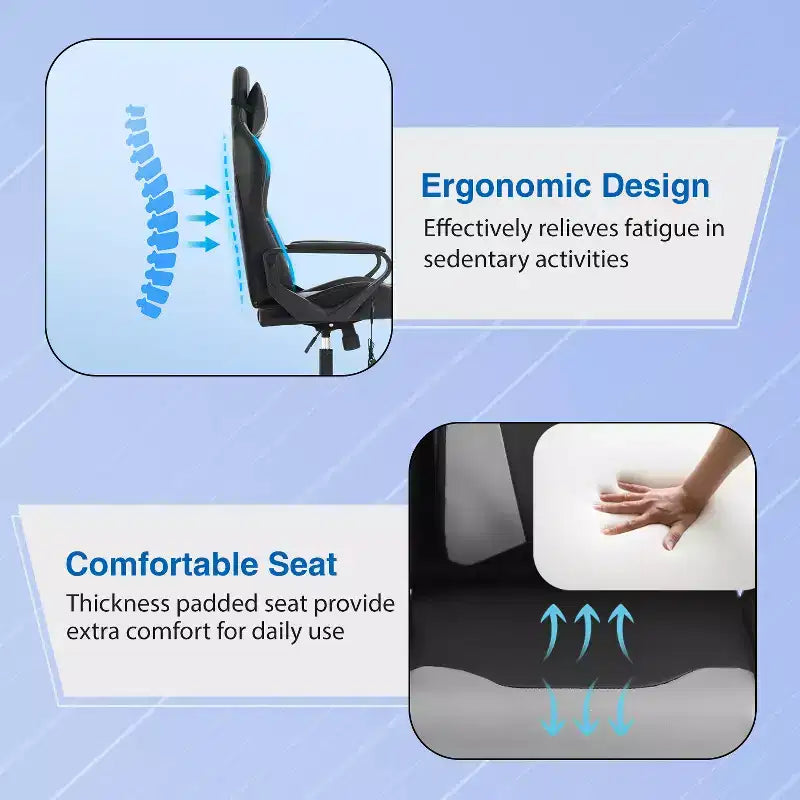FDW Gaming Chiar Comfortable and Stylish Massage Office Chair with Adjustable Lumbar Support 360-Degree Swivel and Smooth-Rolling Casters