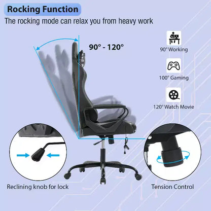 FDW Gaming Chiar Comfortable and Stylish Massage Office Chair with Adjustable Lumbar Support 360-Degree Swivel and Smooth-Rolling Casters