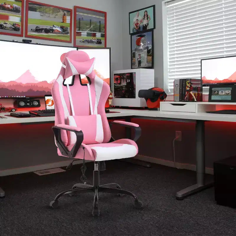 FDW Gaming Chiar Comfortable and Stylish Massage Office Chair with Adjustable Lumbar Support 360-Degree Swivel and Smooth-Rolling Casters