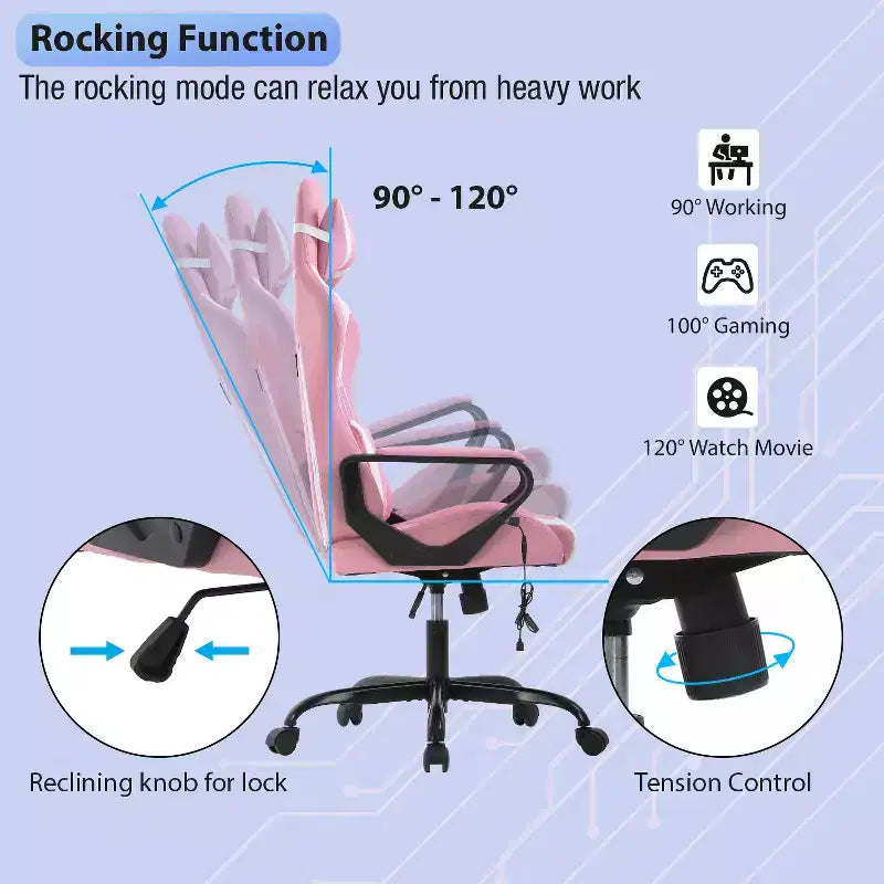 FDW Gaming Chiar Comfortable and Stylish Massage Office Chair with Adjustable Lumbar Support 360-Degree Swivel and Smooth-Rolling Casters