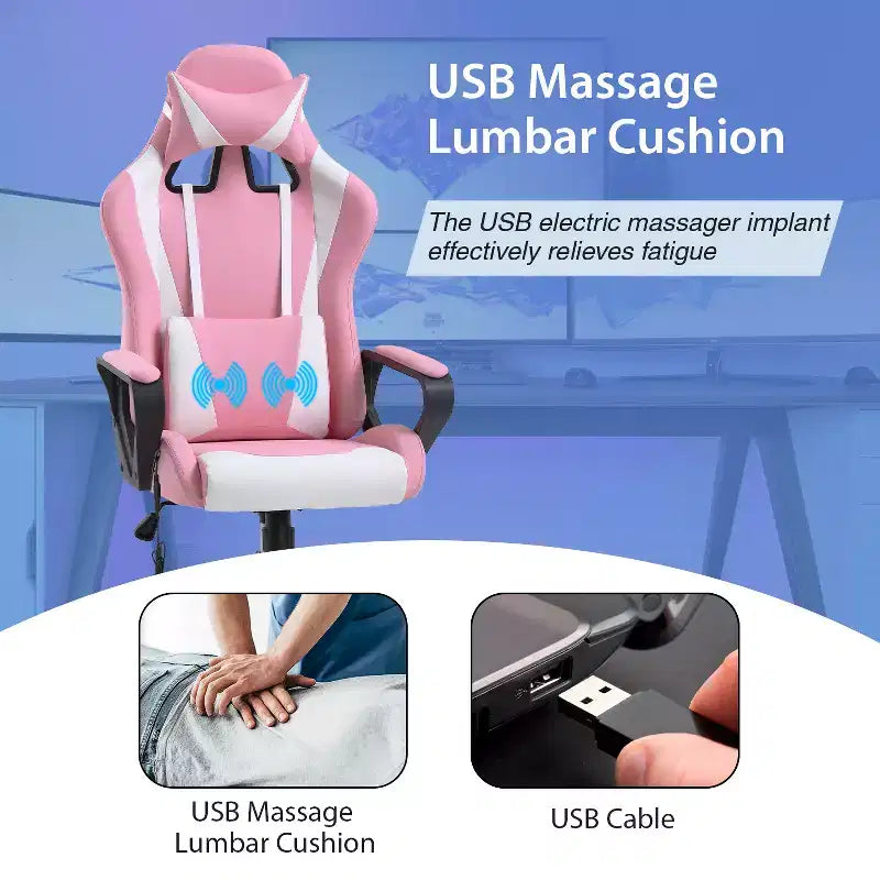 FDW Gaming Chiar Comfortable and Stylish Massage Office Chair with Adjustable Lumbar Support 360-Degree Swivel and Smooth-Rolling Casters