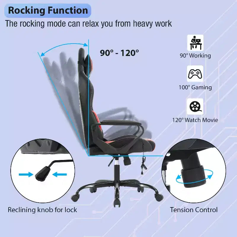 FDW Gaming Chiar Comfortable and Stylish Massage Office Chair with Adjustable Lumbar Support 360-Degree Swivel and Smooth-Rolling Casters