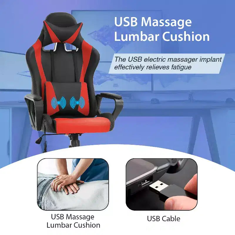 FDW Gaming Chiar Comfortable and Stylish Massage Office Chair with Adjustable Lumbar Support 360-Degree Swivel and Smooth-Rolling Casters