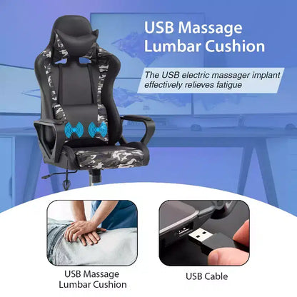 FDW Gaming Chiar Comfortable and Stylish Massage Office Chair with Adjustable Lumbar Support 360-Degree Swivel and Smooth-Rolling Casters