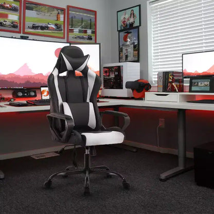 FDW Gaming Chiar Comfortable and Stylish Massage Office Chair with Adjustable Lumbar Support 360-Degree Swivel and Smooth-Rolling Casters