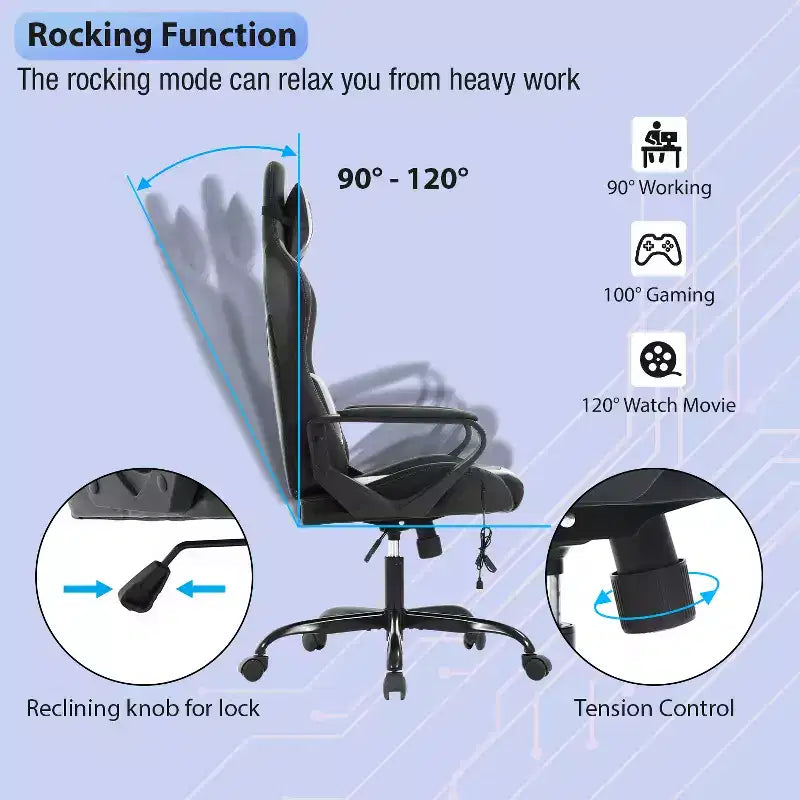 FDW Gaming Chiar Comfortable and Stylish Massage Office Chair with Adjustable Lumbar Support 360-Degree Swivel and Smooth-Rolling Casters