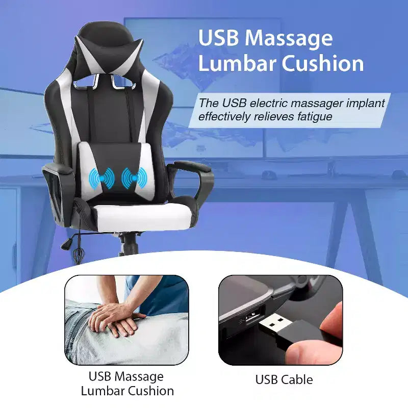 FDW Gaming Chiar Comfortable and Stylish Massage Office Chair with Adjustable Lumbar Support 360-Degree Swivel and Smooth-Rolling Casters