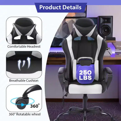 FDW Gaming Chiar Comfortable and Stylish Massage Office Chair with Adjustable Lumbar Support 360-Degree Swivel and Smooth-Rolling Casters