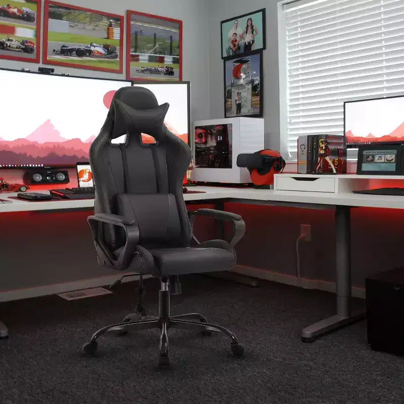 FDW Gaming Chiar Comfortable and Stylish Massage Office Chair with Adjustable Lumbar Support 360-Degree Swivel and Smooth-Rolling Casters