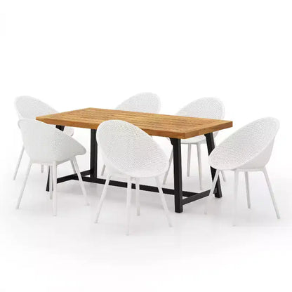 Christopher Knight Home Virella 7 Pieces Outdoor Modern Acacia Wood and Polypropylene Dining Set
