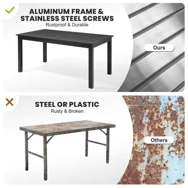 Crestlive Products Ensemble de salle à manger extensible 9 pièces pour patio Table rectangulaire d'extérieur en aluminium pour 6 à 8 personnes avec chaises