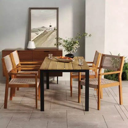 Ensemble de salle à manger Christopher Knight Home Lysandra 5 pièces en bois d'acacia et chaises tressées en corde
