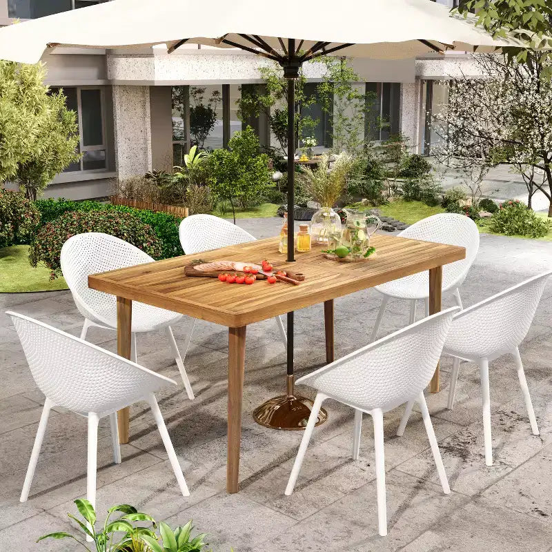 Christopher Knight Home Maya 7 Pieces Outdoor Acacia and Polypropelene Plastic Dining Set
