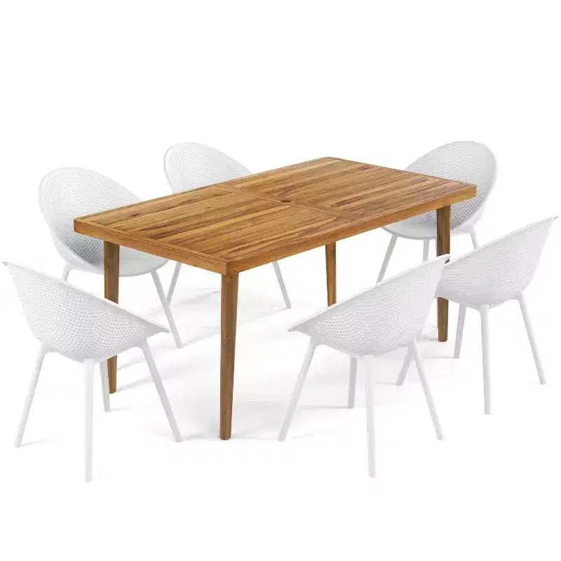Christopher Knight Home Maya 7 Pieces Outdoor Acacia and Polypropelene Plastic Dining Set