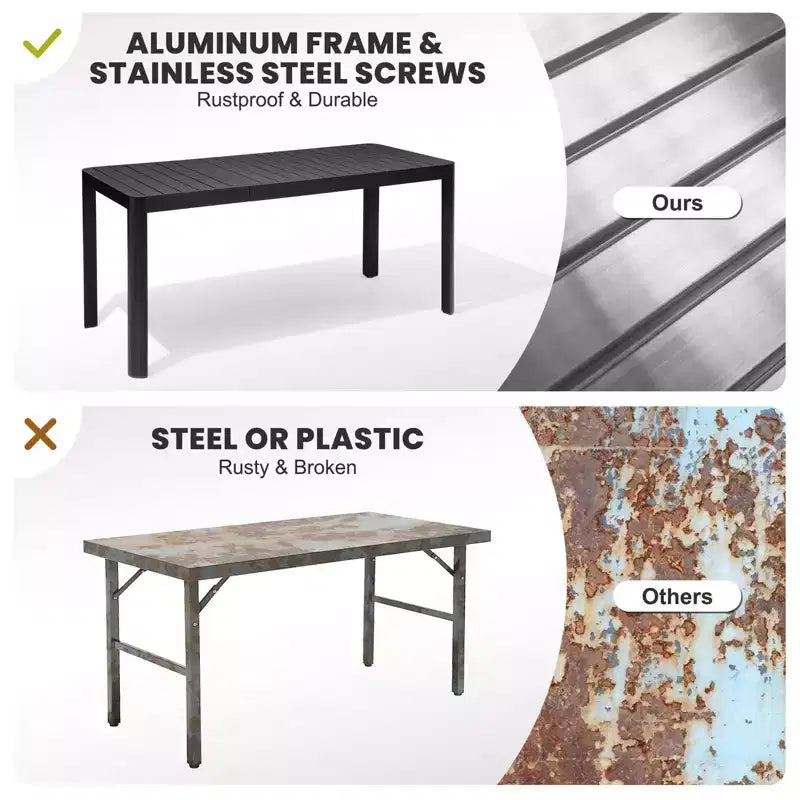 Crestlive Products Ensemble repas d'extérieur 6 personnes en aluminium Table à manger rectangulaire extensible avec chaises Résistant à l'eau et à la rouille Toutes saisons