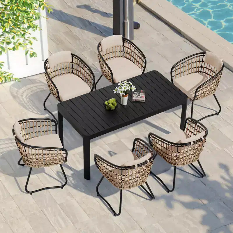 Crestlive Products Ensemble repas d'extérieur 6 personnes en aluminium Table à manger rectangulaire extensible avec chaises Résistant à l'eau et à la rouille Toutes saisons