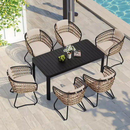 Crestlive Products Ensemble repas d'extérieur 6 personnes en aluminium Table à manger rectangulaire extensible avec chaises Résistant à l'eau et à la rouille Toutes saisons