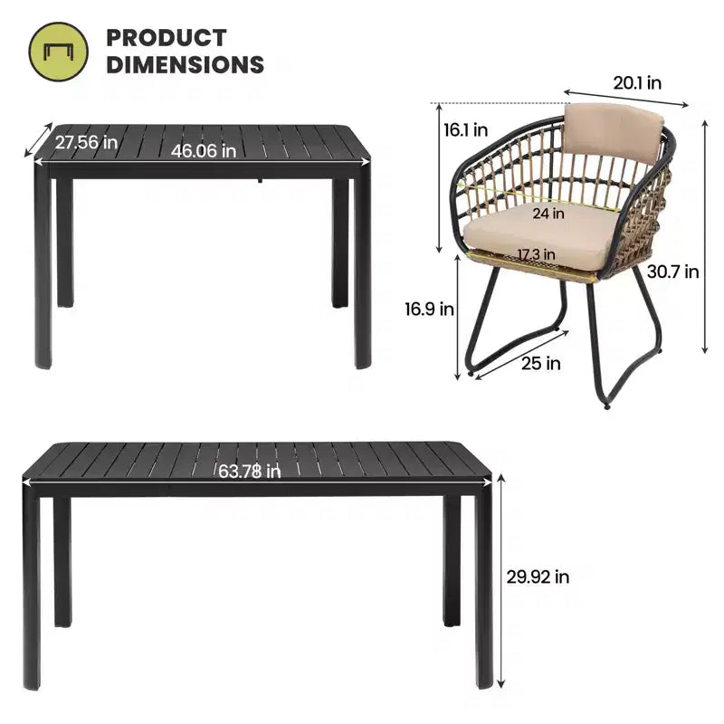 Crestlive Products Ensemble repas d'extérieur 6 personnes en aluminium Table à manger rectangulaire extensible avec chaises Résistant à l'eau et à la rouille Toutes saisons