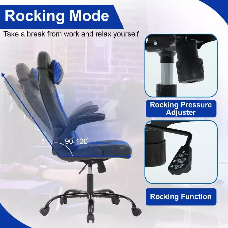 Chaise de bureau BestMassage Chaise de jeu Chaise de bureau d'ordinateur avec support lombaire et appui-tête réglable et chaise de joueur en cuir PU pour adultes