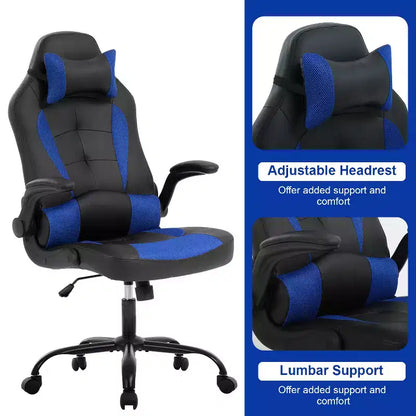Chaise de bureau BestMassage Chaise de jeu Chaise de bureau d'ordinateur avec support lombaire et appui-tête réglable et chaise de joueur en cuir PU pour adultes