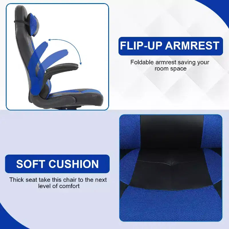 Chaise de bureau BestMassage Chaise de jeu Chaise de bureau d'ordinateur avec support lombaire et appui-tête réglable et chaise de joueur en cuir PU pour adultes