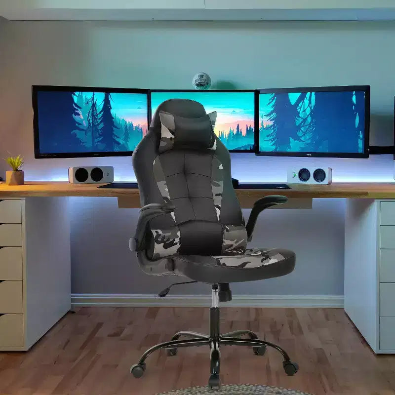 Chaise de bureau BestMassage Chaise de jeu Chaise de bureau d'ordinateur avec support lombaire et appui-tête réglable et chaise de joueur en cuir PU pour adultes