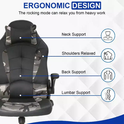 Chaise de bureau BestMassage Chaise de jeu Chaise de bureau d'ordinateur avec support lombaire et appui-tête réglable et chaise de joueur en cuir PU pour adultes