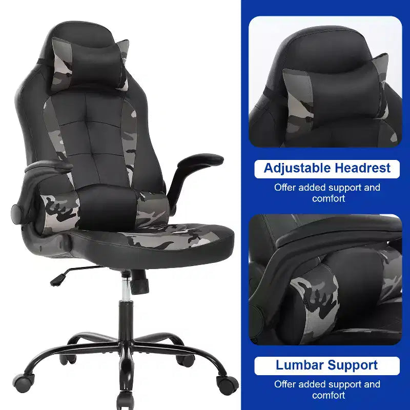Chaise de bureau BestMassage Chaise de jeu Chaise de bureau d'ordinateur avec support lombaire et appui-tête réglable et chaise de joueur en cuir PU pour adultes
